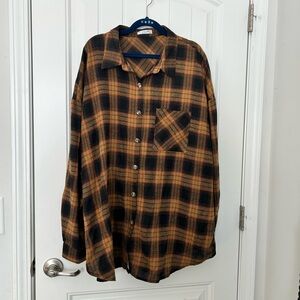 Plaid Men's Shirt - Black and Brown